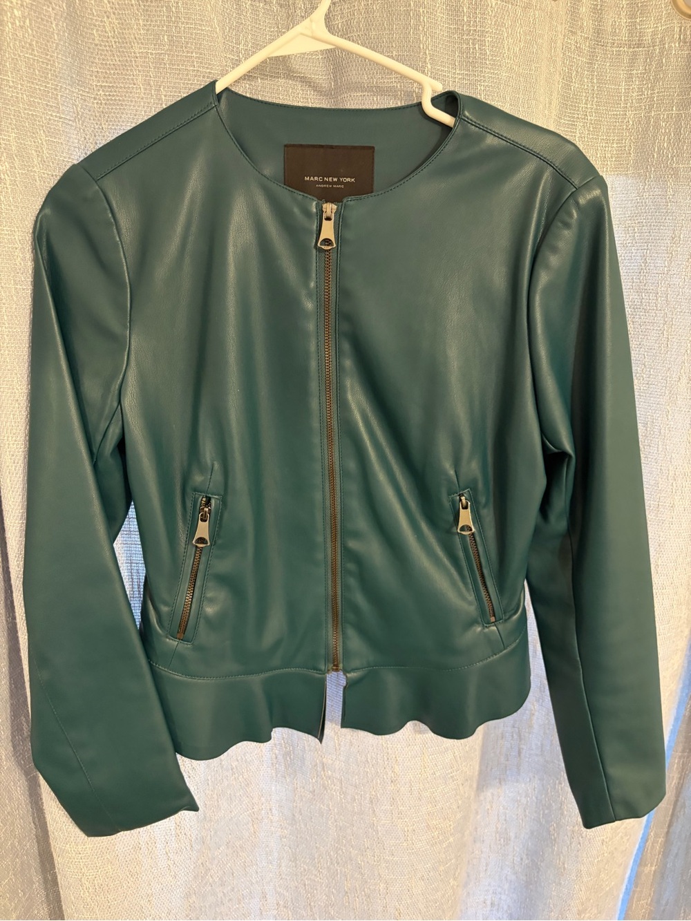 Marc New York Beautiful Green Faux Leather  Zip Jacket Small